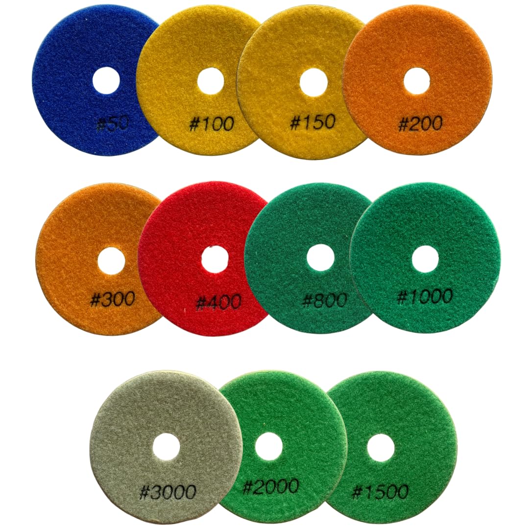 WA 11 PATINS DE POLISSAGE DIAMANTÉS 4 POUCES, Grains Assortis (50# - 3000#), Kit de Polissage Humide pour Granit/Pierre/Béton/Marbre (4 pouces)