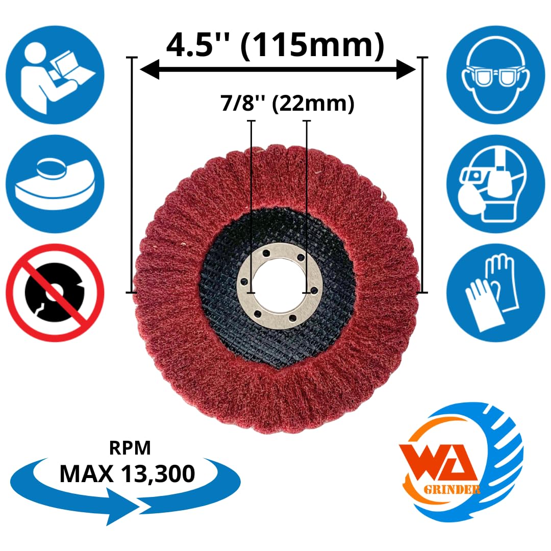 5 PACK 4-1/2" x 7/8" Nylon Fiber Flap Discs for Polishing & Buffing