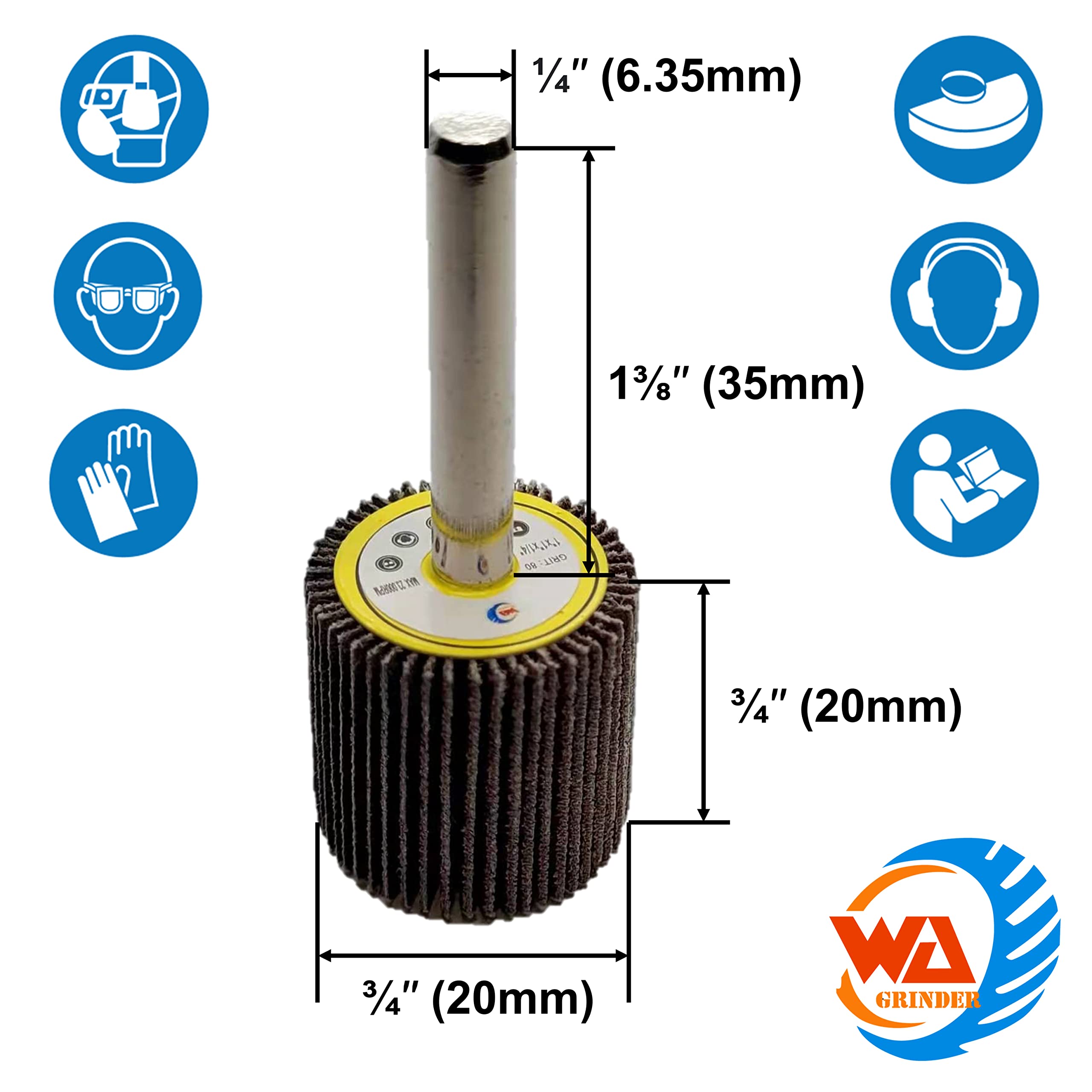 25 PACK 3/4" x 3/4" x 1/4" Aluminum Oxide Mounted Flap Wheels with 1/4" Shank