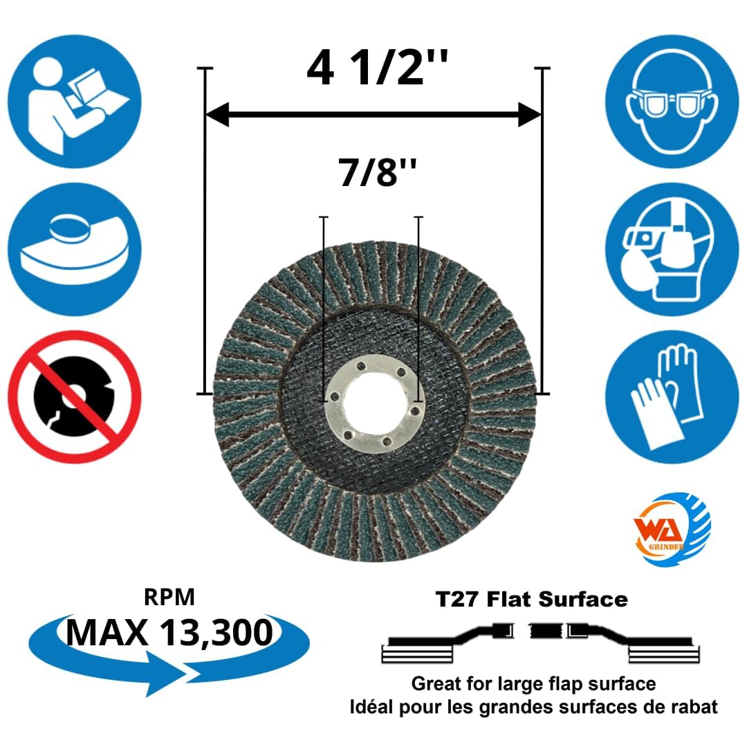 Lot de 25 disques à lamelles industriels assortis en alumine calcinée/zirconium de 4 1/2" pour ponceuse WA, grains 40/60/80/120 T29 et disque à lamelles géant grain 36