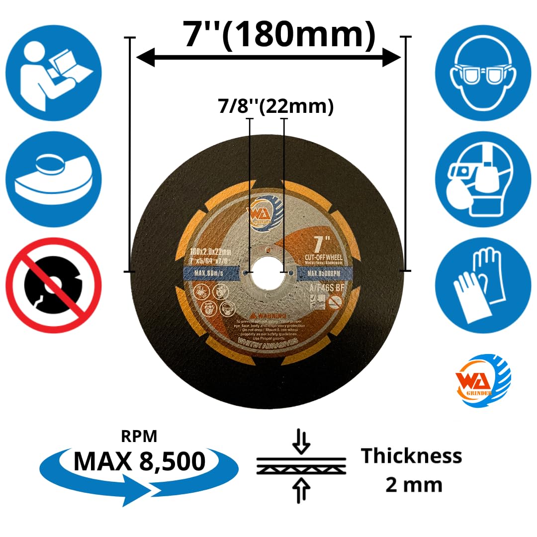 LOT DE 25 DISQUES À TRONÇONNER 7" x 5/64" x 7/8" POUR MÉTAL ET ACIER INOXYDABLE