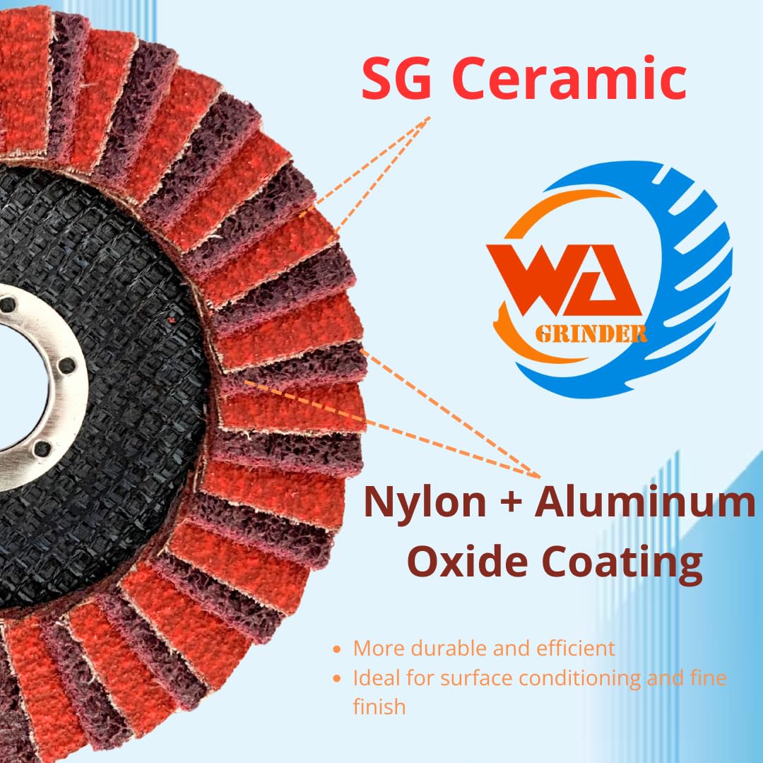 WA 5PACK - Disque à lamelles de conditionnement de surface 5" x 7/8", Disque de ponçage de finition interfolié 2 en 1, Ébavurage/Dérochage/Polissage/Finition en une seule étape, Meule de finition fine pour meuleuse d'angle moyenne T27