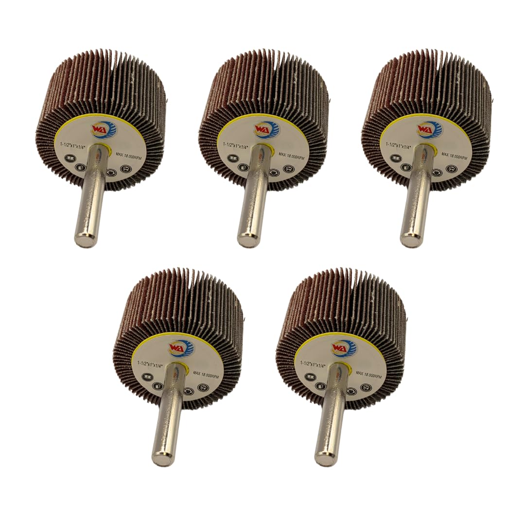 5 PACK 1-1/2" x 1" x 1/4" Aluminum Oxide Mounted Flap Wheels with 1/4" Shank
