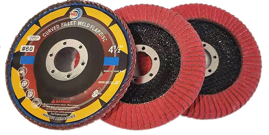3 PACK 4-1/2" x 7/8" Curved Edge 60 Grit Ceramic Flap Discs for Metal & Stainless Steel