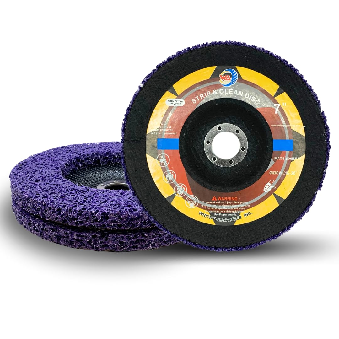 Whitby Abrasives 7 inch purple strip and clean discs for angle grinders, 3 pack
