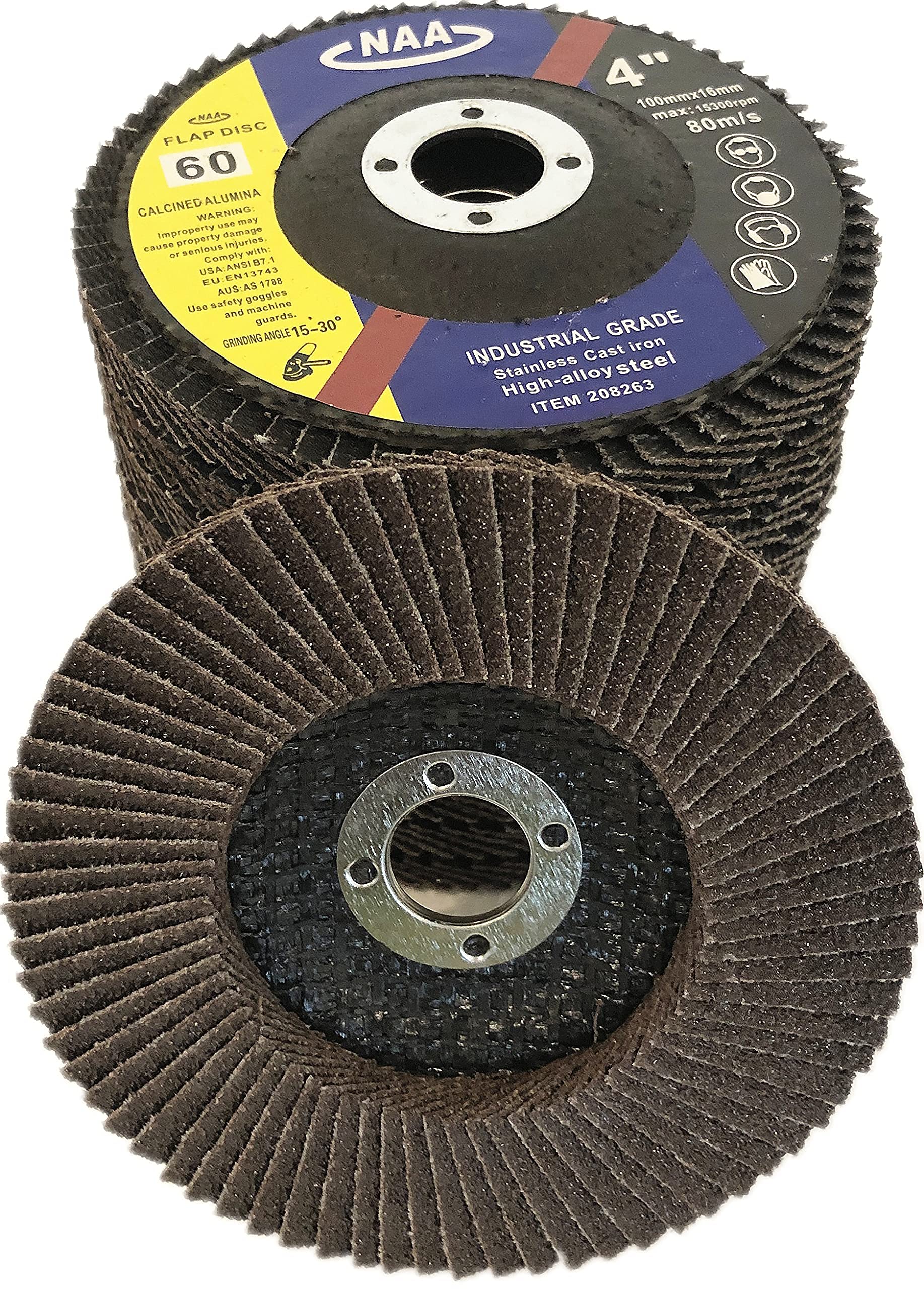 Paquet de 10 - Disques à lamelles haute densité 4" x 5/8" en alumine calcinée grain 40#/60#/80# pour métaux/acier inoxydable/bois