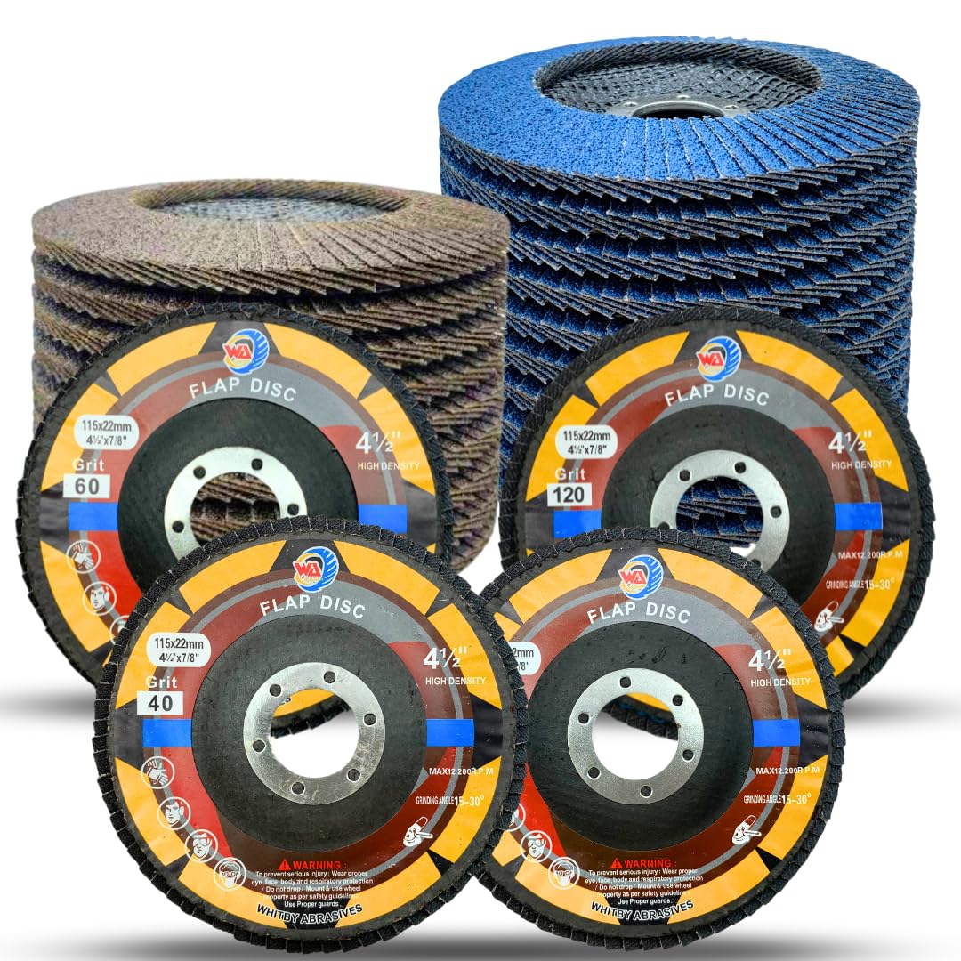 Whitby Abrasives 4-1/2 inch assorted grit zirconia and aluminum oxide flap discs, 20 pack