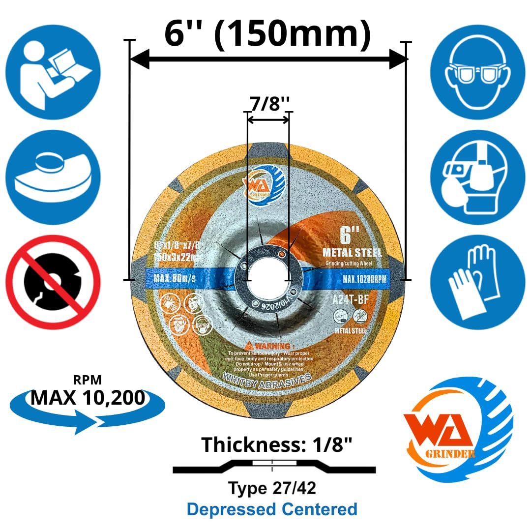 Disco de corte WA de 1/8" para amoladora angular, disco de corte de metal de uso general de centro deprimido de 1/8" X 7/8", para metal, hierro, acero