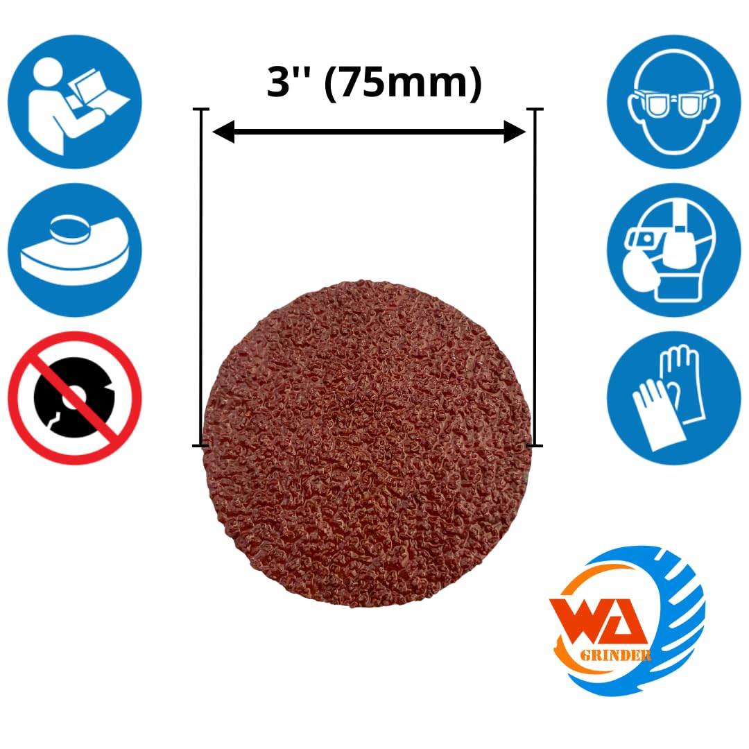 WA 25PACK - Discos de lija y desbaste de fibra de resina de cambio rápido de 3" con cierre de rodillo, tipo R macho