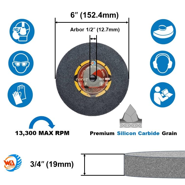 6" x 3/4" x 1/2" Silicon Carbide Vitrified Bench Grinding Wheel