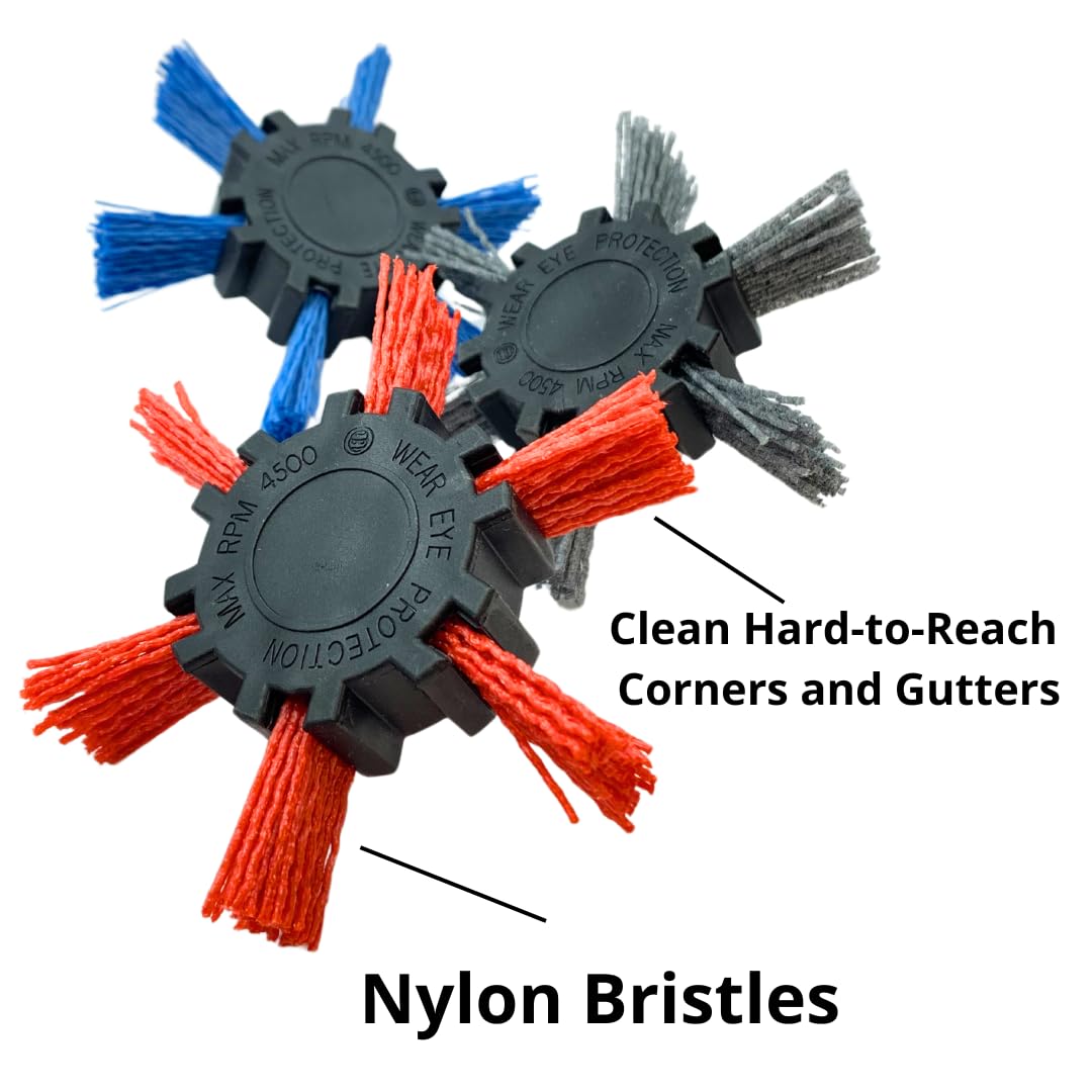 3 PACK 4" Nylon Flap Brushes – Coarse, Medium & Fine 80/120/240 Grit, 1/4" Shank