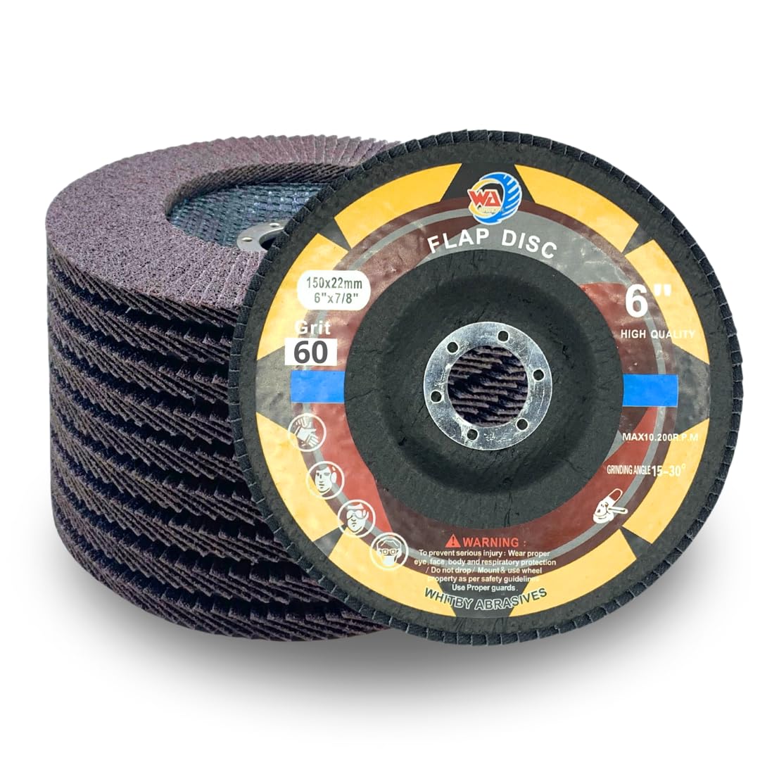 WA 10PACK - Discos de láminas de alta densidad de óxido de aluminio calcinado de 6" x 7/8" para lijadora angular, disco de lijado, muela abrasiva de 150x22mm para metal/acero inoxidable/madera T27