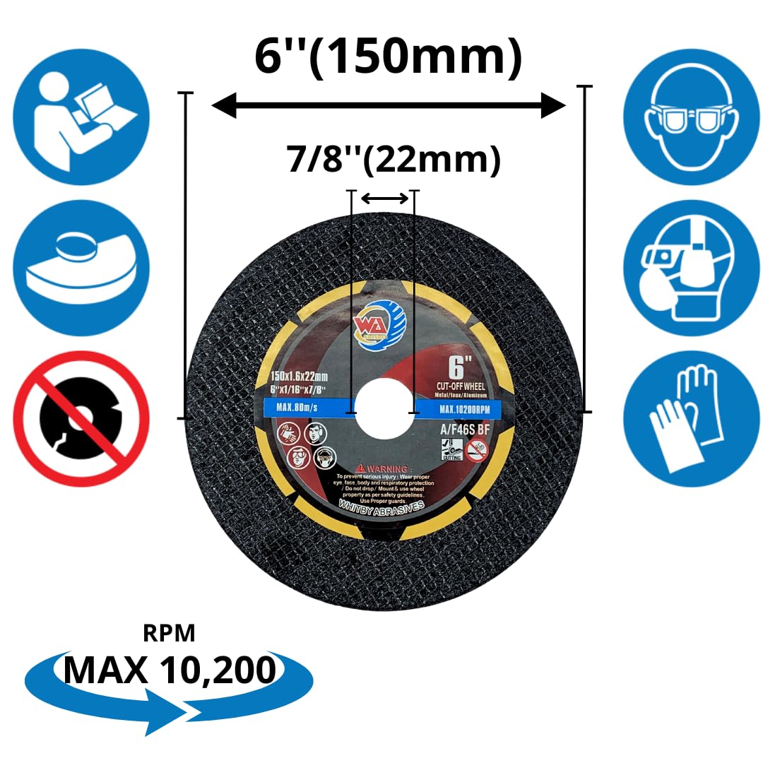 Whitby Abrasives 6-inch thin cut-off wheel for metal and stainless steel with 7/8-inch arbor