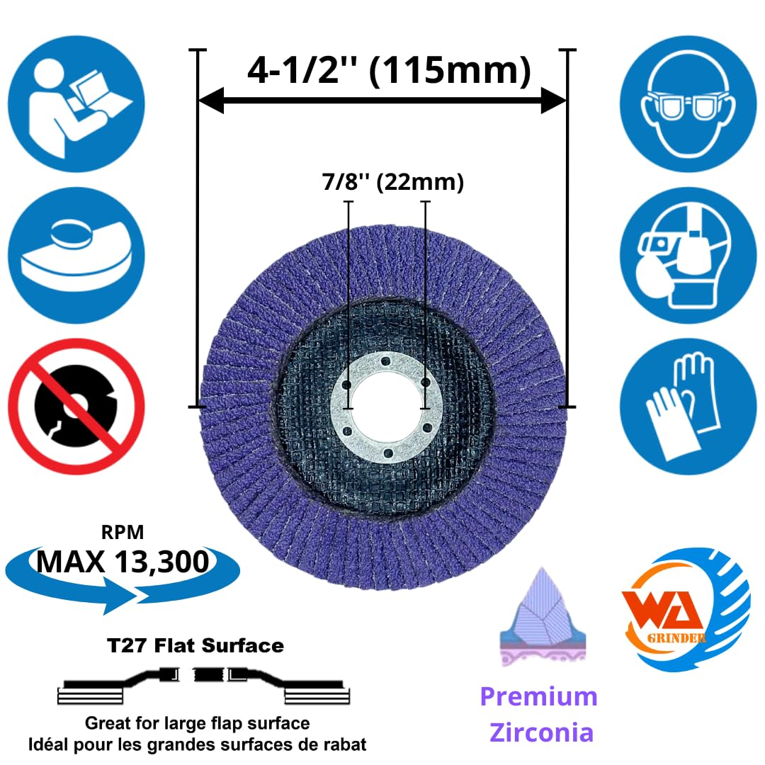 Paquet économique - Disques à lamelles en zircone de 4 1/2 po x 7/8 po, pour meuleuses d'angle, disques à poncer, meules pour acier inoxydable/métal, T29