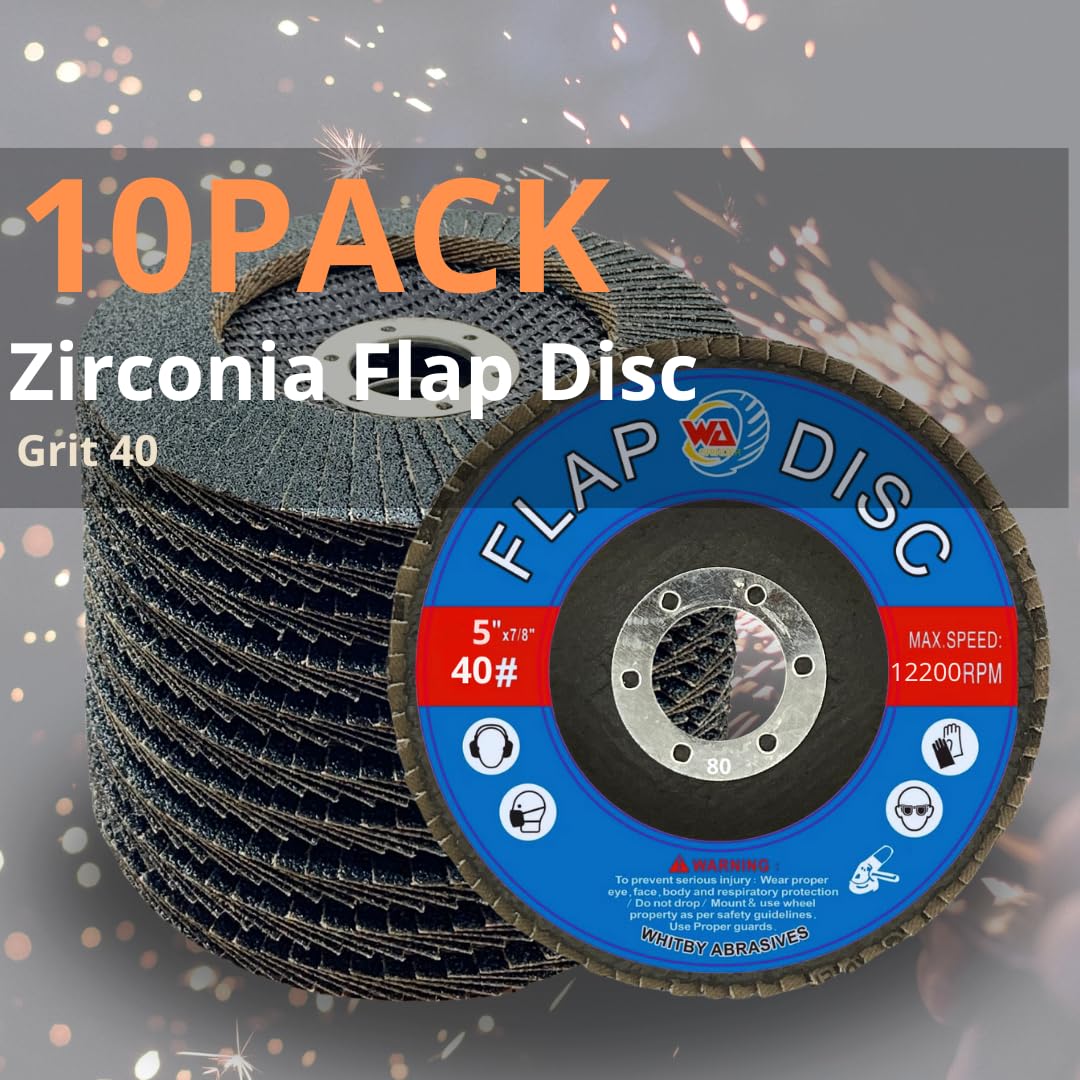 10 PACK 5" x 7/8" Zirconia Type 29 Flap Discs, 40 Grit