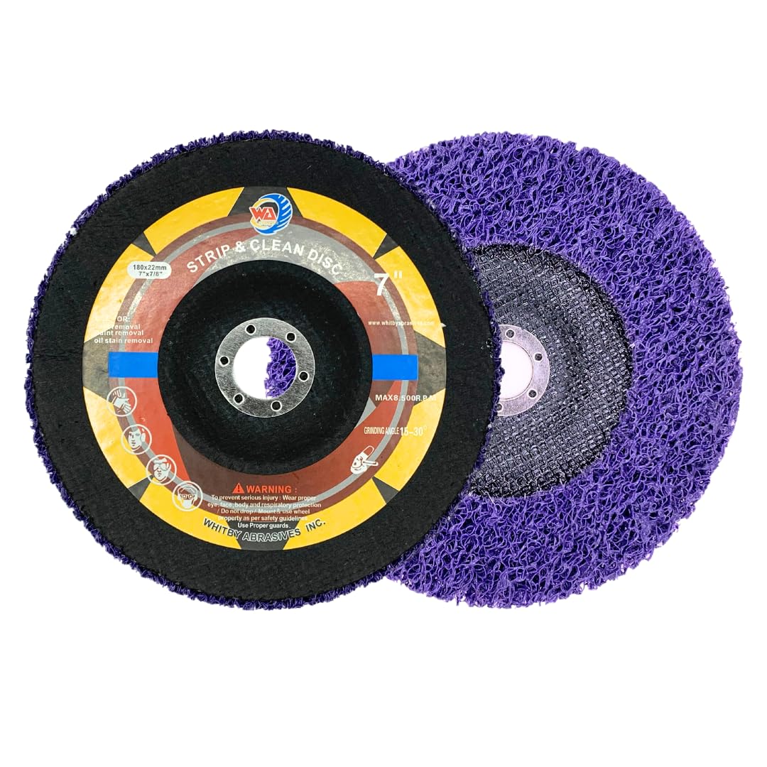 Whitby Abrasives 7-inch purple strip and clean disc for paint and rust removal on angle grinders