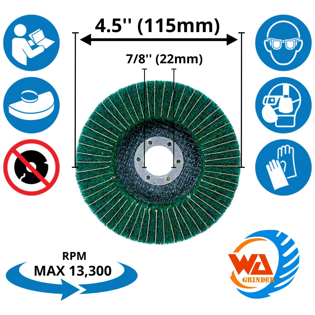 5 PACK 4-1/2" x 7/8" Nylon Fiber Buffing Flap Discs for Finishing