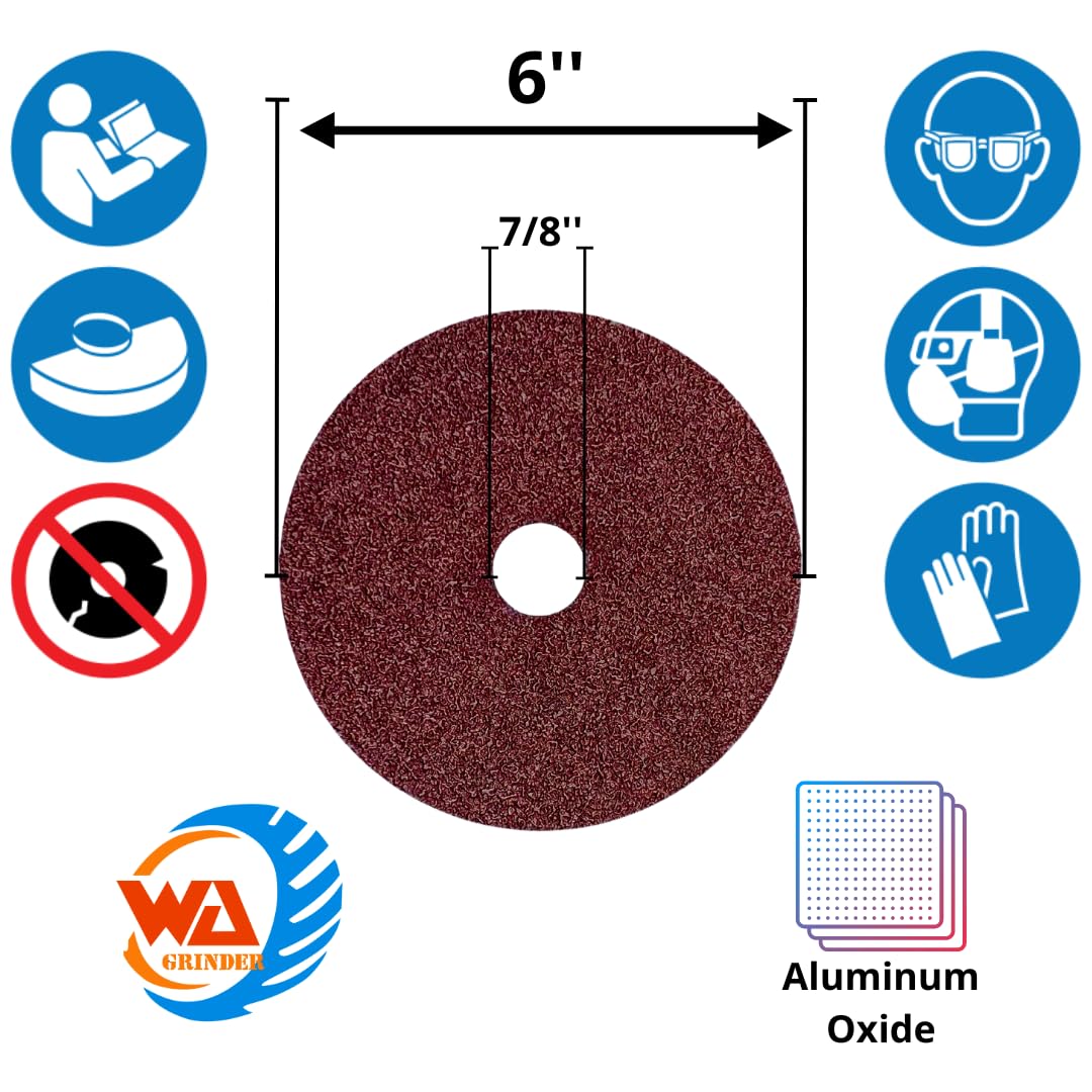 WA 50PACK - Disco de lijado y desbaste de fibra de resina de 6" X 7/8"