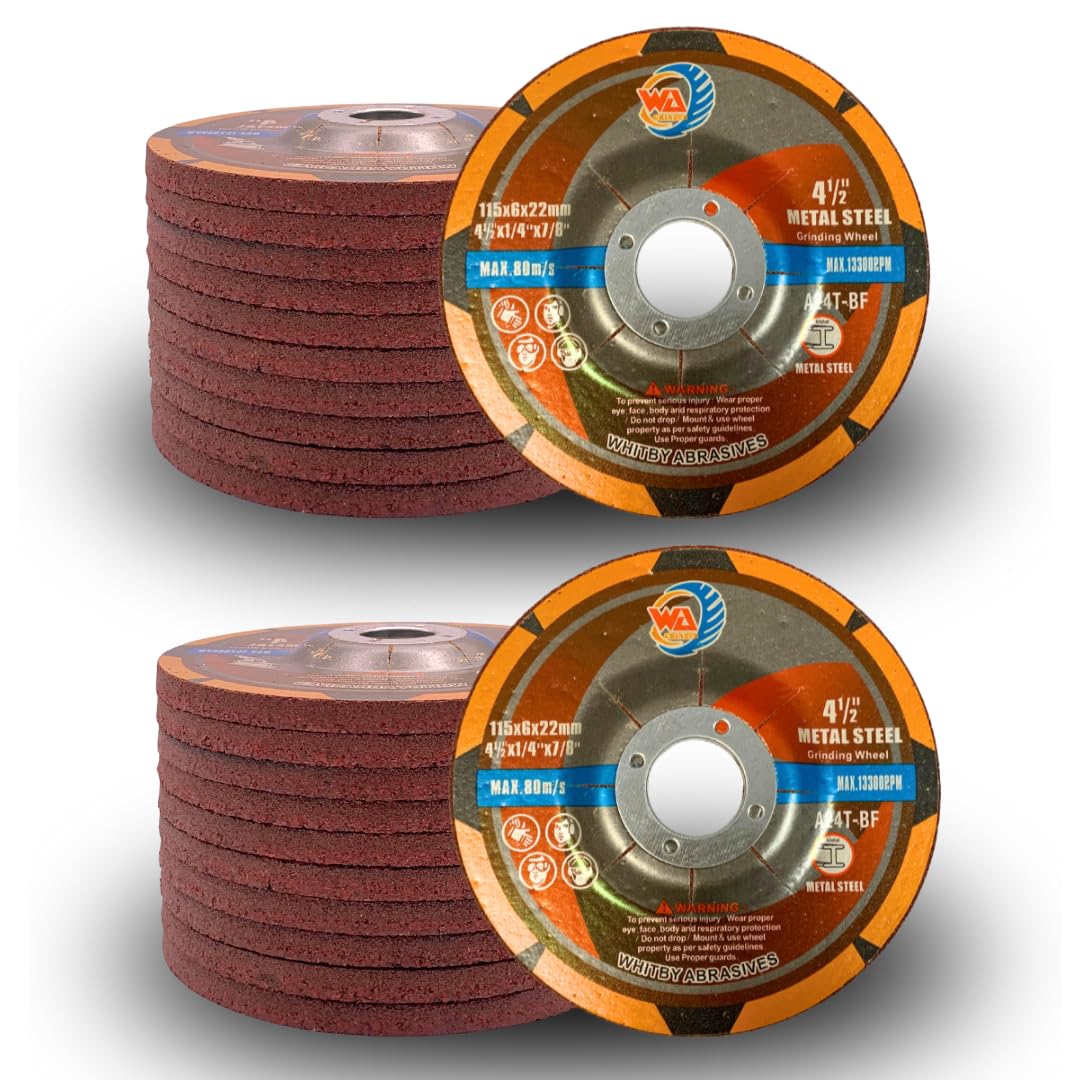 Whitby Abrasives 4-1/2 inch depressed center grinding wheels for metal, red, 25 pack