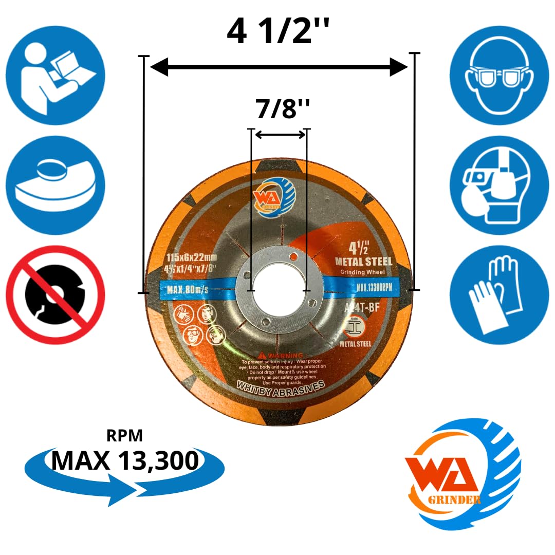 25 PACK 4-1/2" x 1/4" x 7/8" Depressed Center Grinding Wheels for Metal (Red)