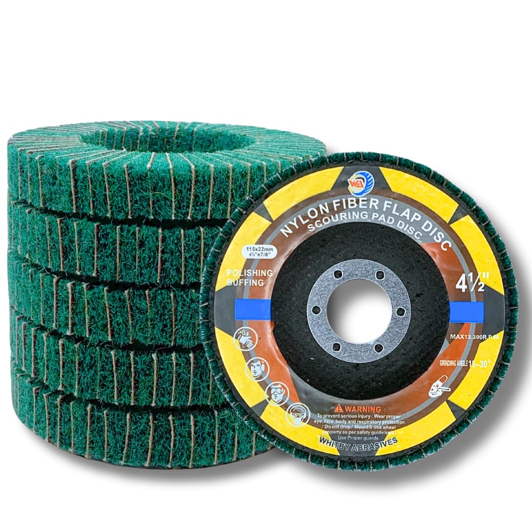 5 PACK 4-1/2" x 7/8" Nylon Fiber Buffing Flap Discs for Finishing