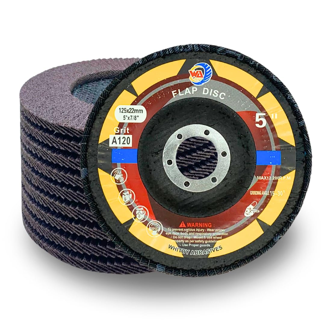 Whitby Abrasives 5 inch Type 29 flap discs, 120 grit, 10 pack