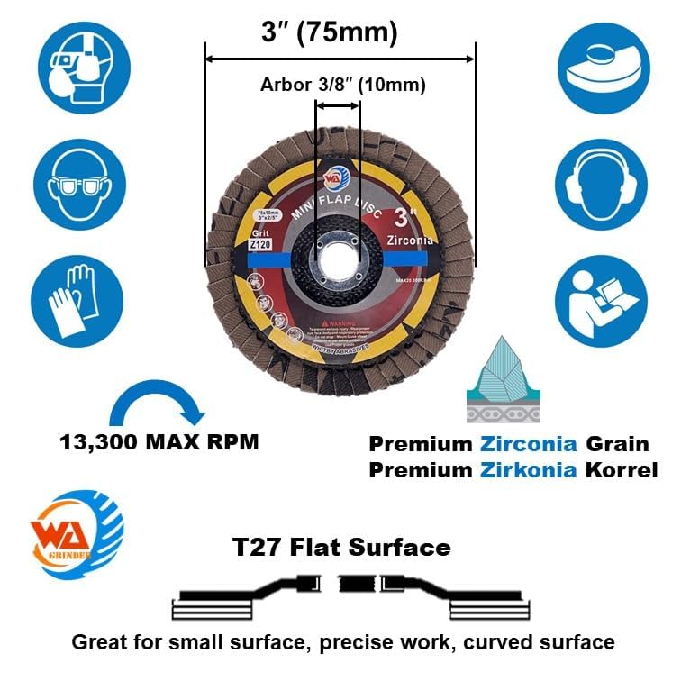 10 PACK 2" Mini VSM Zirconia Flap Discs with 3/8" Arbor