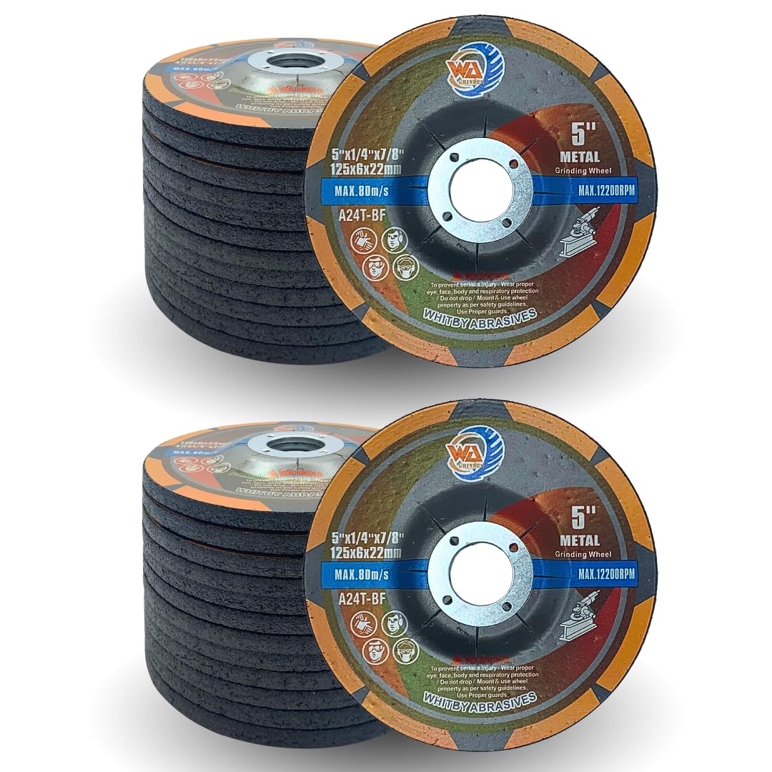 Whitby Abrasives 5 inch depressed center grinding wheels for metal, 25 pack