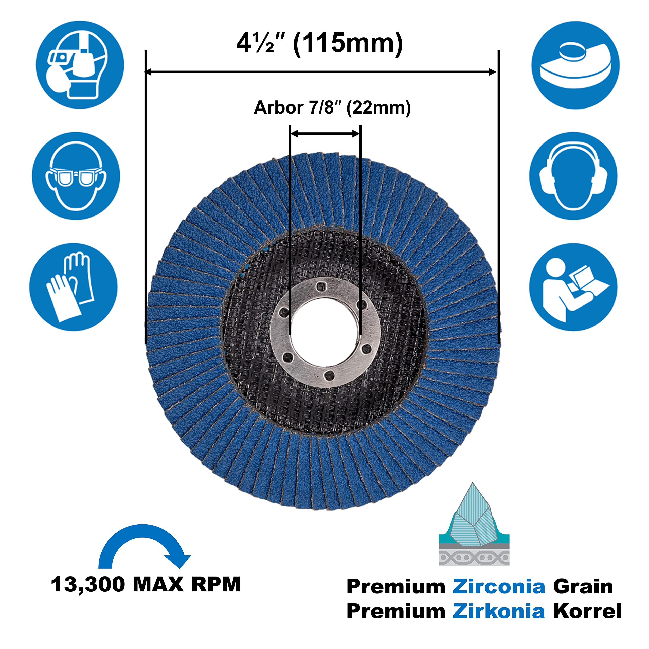 Paquet économique - Disques à lamelles en zircone de 4 1/2 po x 7/8 po, pour meuleuses d'angle, disques à poncer, meules pour acier inoxydable/métal, T29