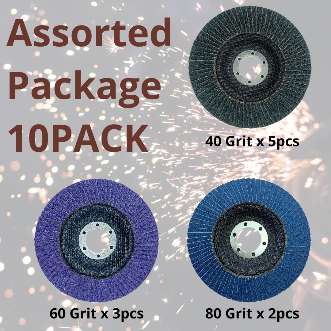 10 PACK 4 1/2" Assorted Grit Zirconia Flap Discs Including 5 PACK 40