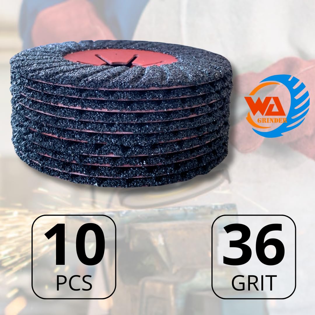 PAQUETE DE 10 - Discos de lijado semiflexibles de 4 1/2" con grano 36, discos de carburo de silicio para remoción de mampostería y recubrimientos, disco de lijado (4-1/2"x7/8", grano 36)