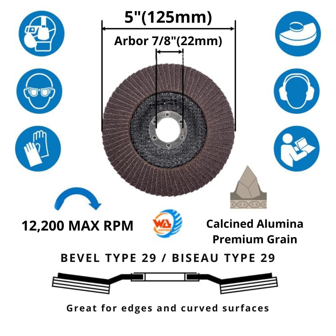 10 PACK 5" x 7/8" Type 29 Flap Discs, 120 Grit