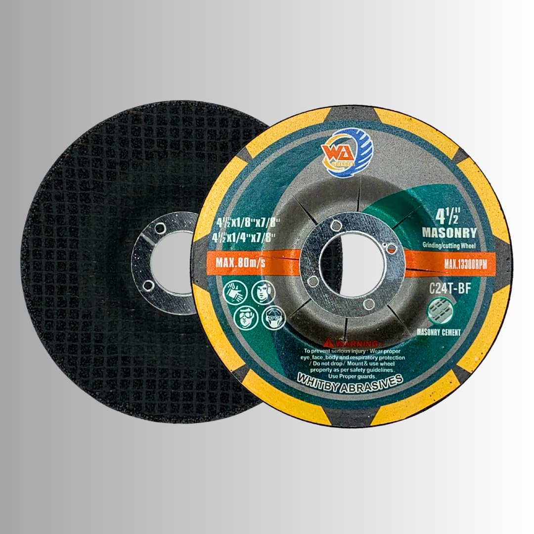 Lot de 10 disques à meuler WA - 11,4 cm x 0,3 cm x 2,2 cm, pour béton/maçonnerie, centre déporté, carbure de silicium, pour découpe/meulage de maçonnerie/béton/granit/fonte, T42