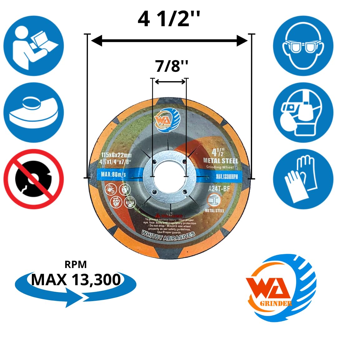 25 PACK 4-1/2" x 1/4" x 7/8" Depressed Center Grinding Wheels for Metal (Black)
