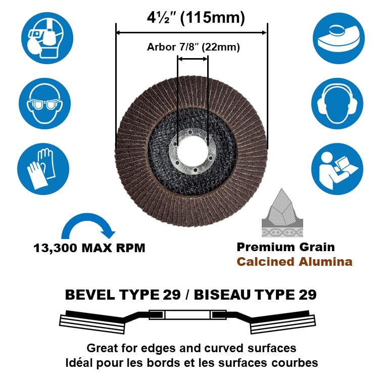 WA 50 unidades - Discos de láminas de alúmina calcinada de alta densidad de 4 1/2" x 7/8" para metal/acero inoxidable/madera T29