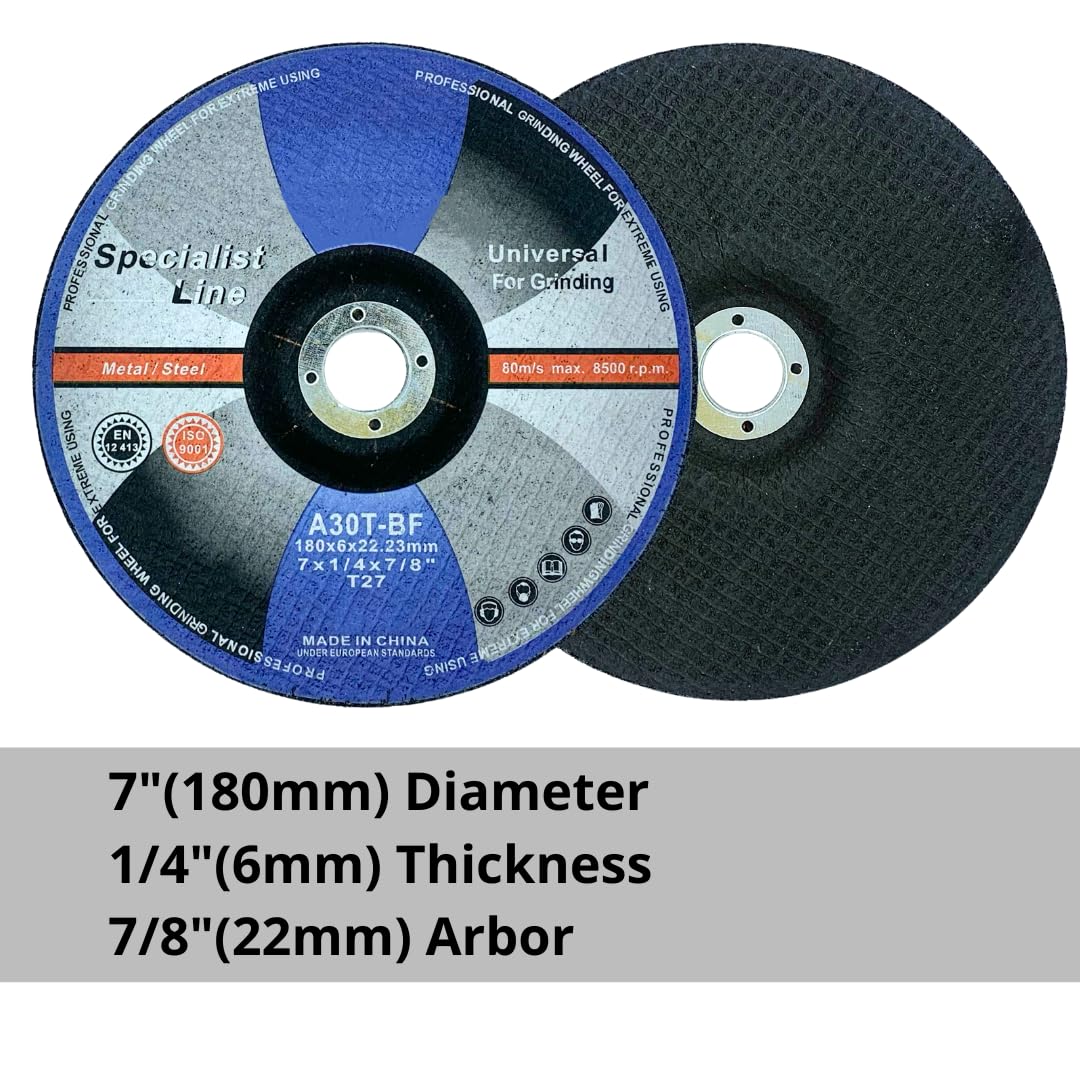 25 PACK 7" Grinding Wheel, 7" x 1/4" x 7/8" Depressed Center Grinding Wheel Used on Angle Grinder