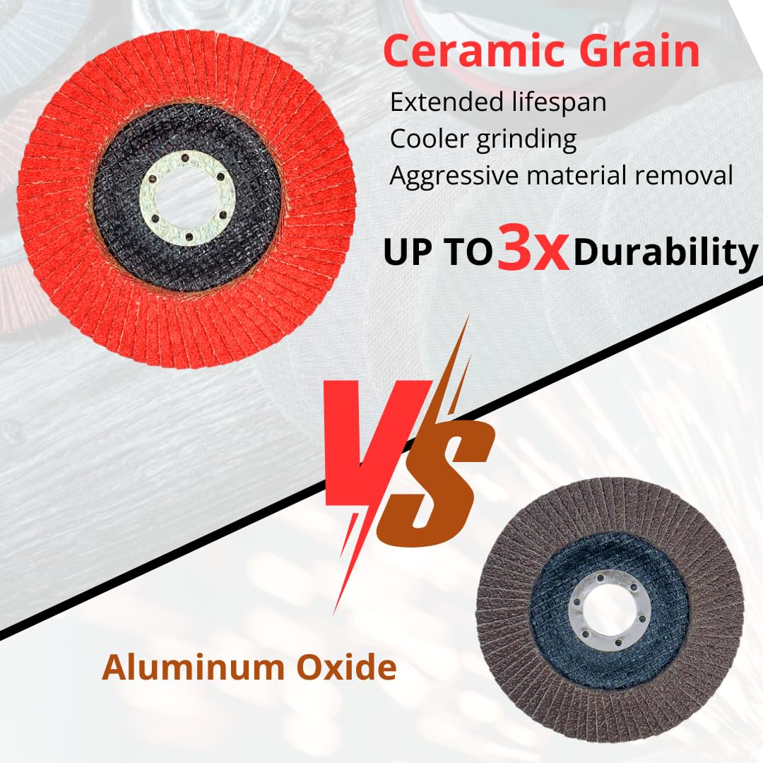 10 PACK 4-1/2" x 7/8" Ceramic Grain Flap Sanding Discs, 60 Grit