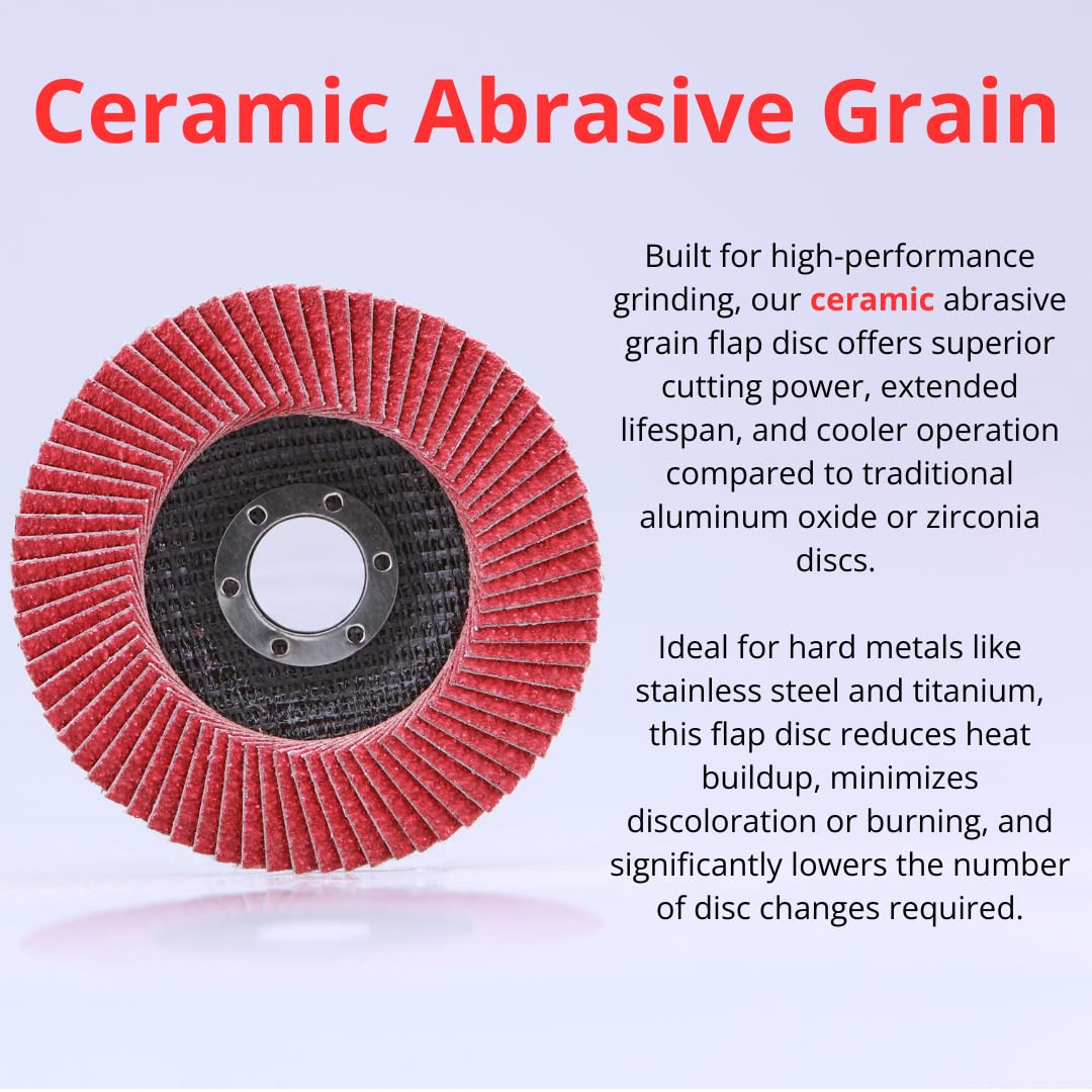 10 PACK 4-1/2" x 7/8" Ceramic Grain Flap Sanding Discs, 60 Grit
