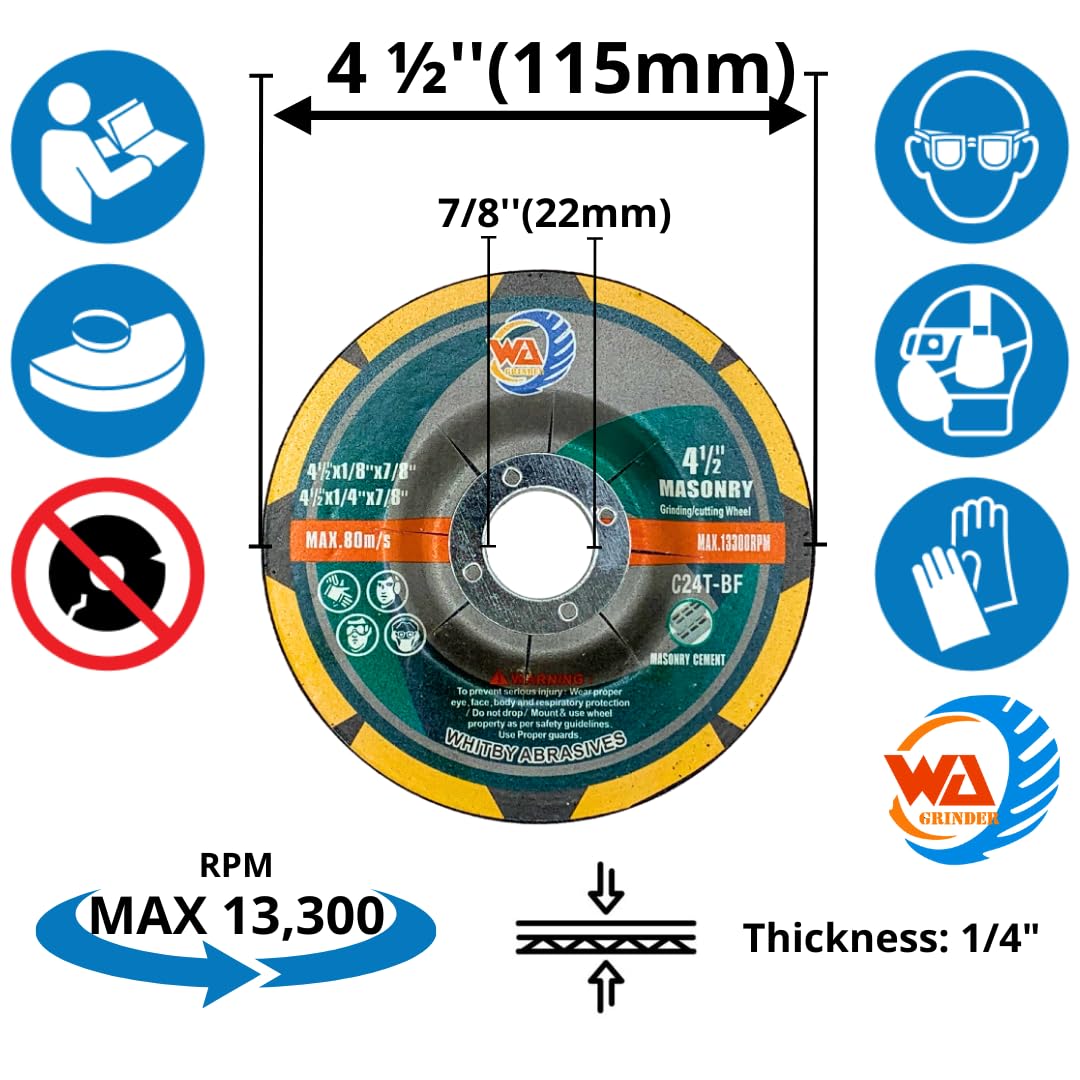 5 PACK 4-1/2" x 1/4" x 7/8" Concrete & Masonry Grinding Wheel