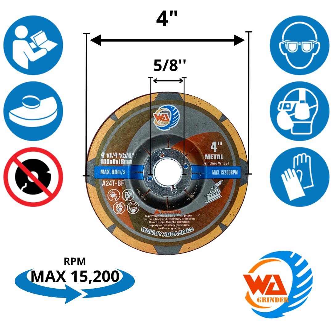 10 PACK 4" x 1/4" x 5/8" Depressed Center Grinding Wheels for Metal (Red)