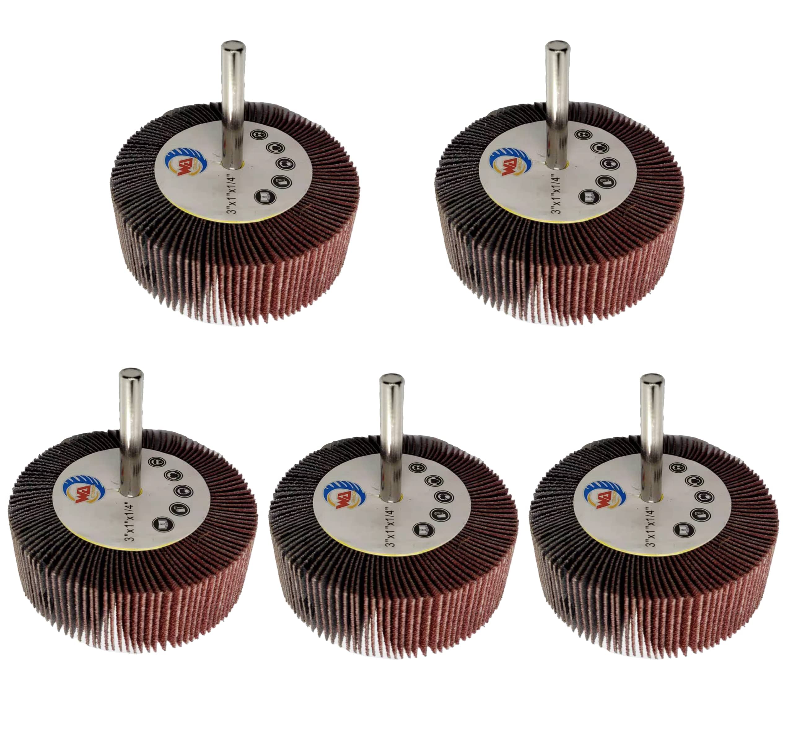 WA 5 PIEZAS - Ruedas de láminas montadas de óxido de aluminio de grado industrial de alto rendimiento y durabilidad de 3"x1"x1/4" con vástago de 1/4"
