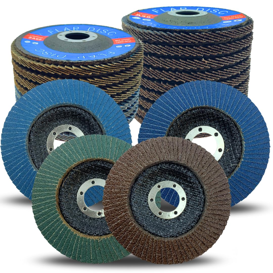 WA 20 PACK - Disques à lamelles en Zirconium/Oxyde d'aluminium à grains assortis 4 1/2" [#40x10, #60x5, #80x4, #120x1], Disques à lamelles 4 1/2" x 7/8" pour meuleuse d'angle, Disques à poncer, pour bois, métal, acier inoxydable
