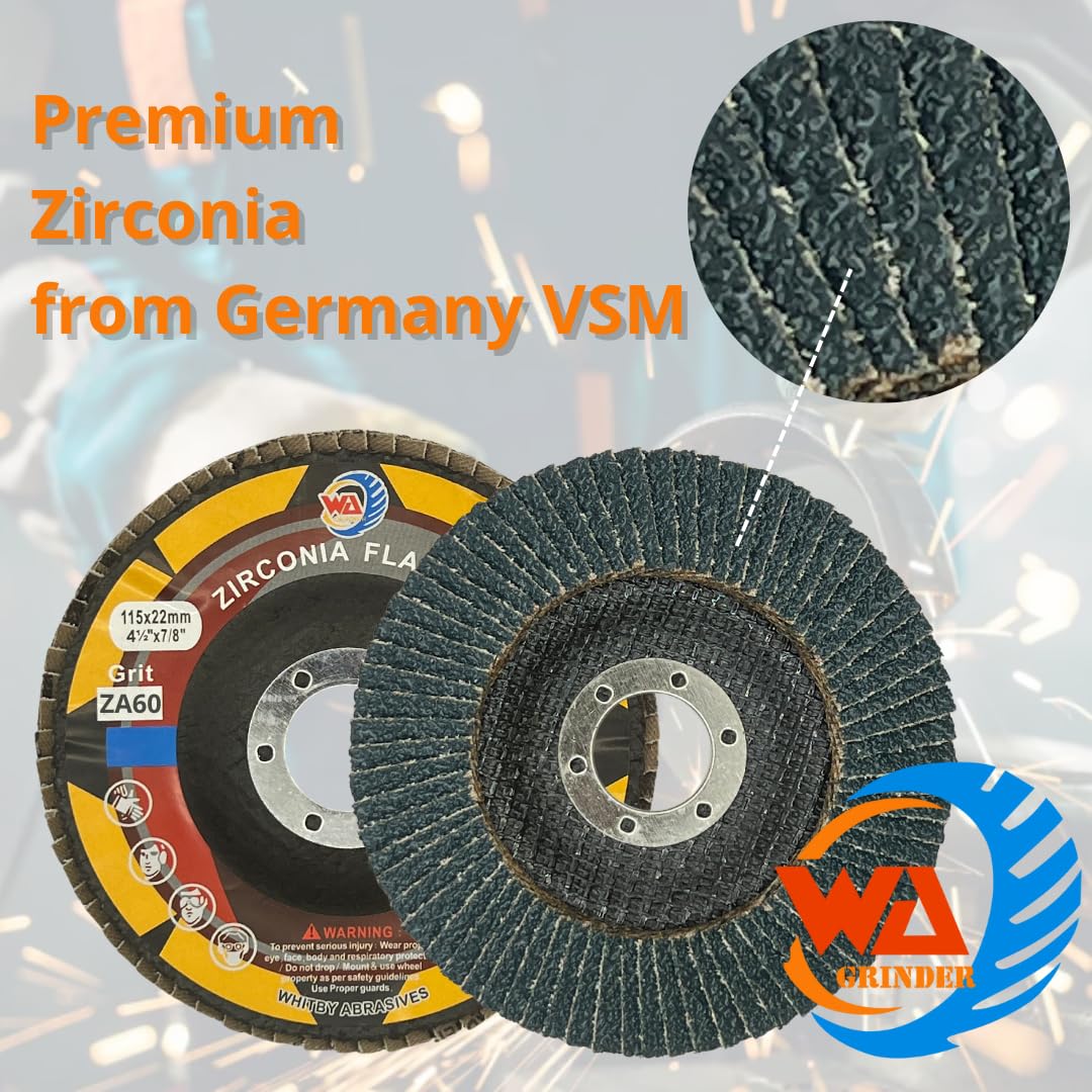 Lot de 10 disques à lamelles biseautées professionnels en oxyde de zirconium VSM 115 x 22 mm pour meuleuse d'angle, densité 29