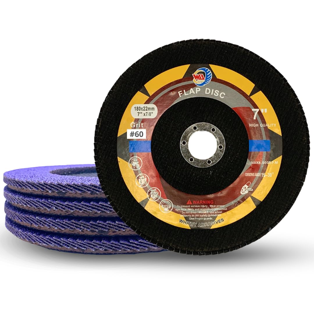 Paquete de 5 discos de lija con solapa de circonio/cerámica púrpura de 7" x 7/8" (17.78 x 2.22 cm), muela abrasiva para amoladora angular, lijado de metal, carpintería, T27, 7 pulgadas (17.78 cm)