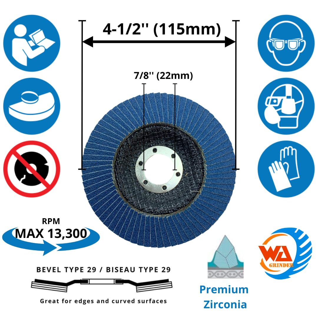 Paquet économique - Disques à lamelles en zircone de 4 1/2 po x 7/8 po, pour meuleuses d'angle, disques à poncer, meules pour acier inoxydable/métal, T29