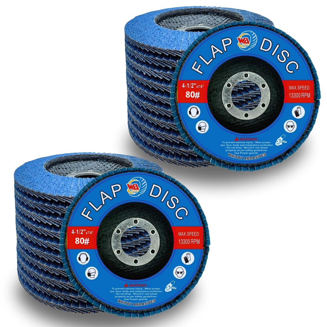 Whitby Abrasives 4-1/2 inch 80 grit zirconia Type 29 flap discs, 20 pack
