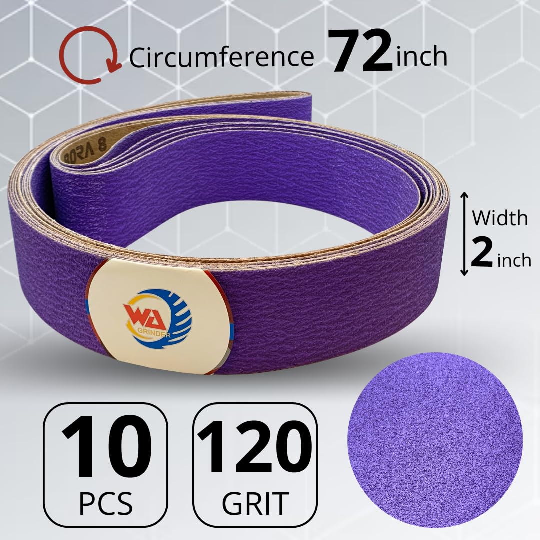 WA 5PCS - 2"x72" Cinta de lija de zirconio/cerámica morada para pulido de metales