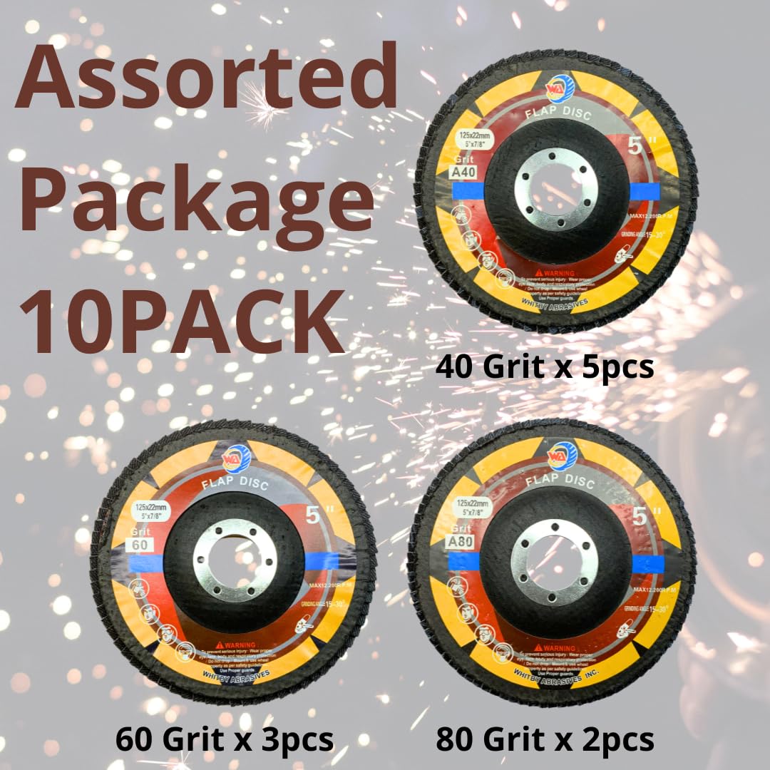 10 PACK 5" Type 29 Flap Discs – Assorted Grit for Angle Grinder