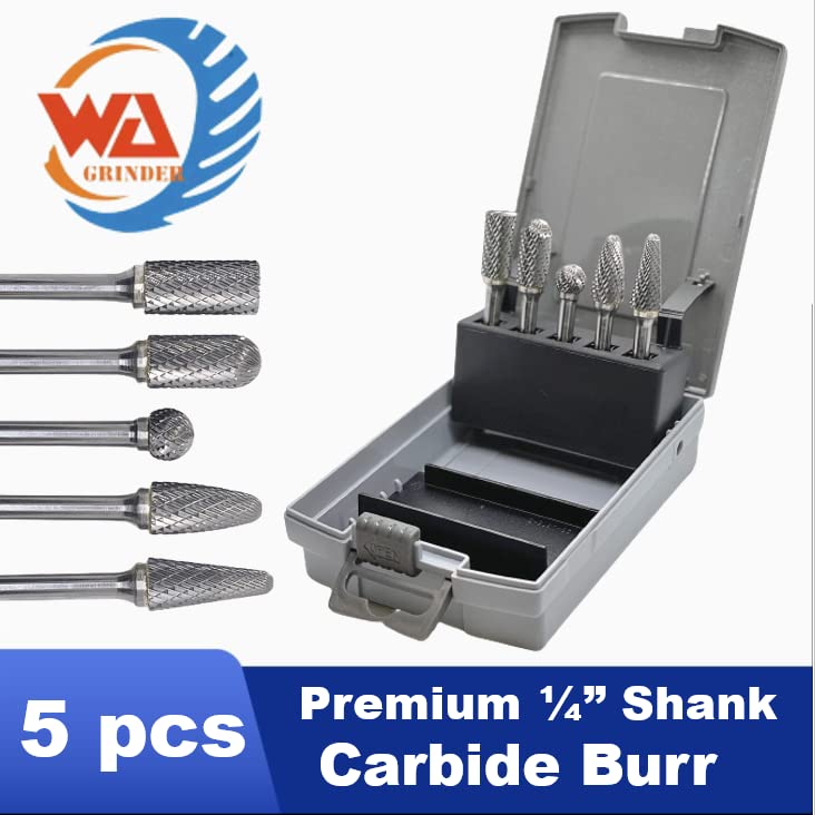Juego de 5 Fresas Rotativas de Carburo de Tungsteno con Vástago de 1/4'' para Amoladora, Tallado de Metal, Carpintería, Grabado, Pulido, Perforación