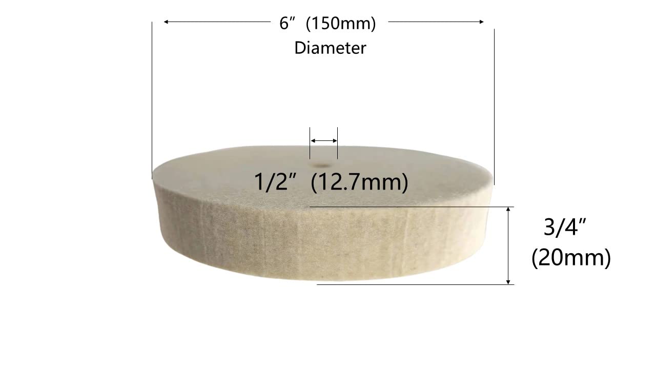 WA Disco de pulido de lana de 6" x3/4", Fieltro de lana fina comprimida, Eje de 1/2", Disco de lana para pulir y abrillantar para amoladora de banco, Pulido y bruñido de joyería/metal/acero inoxidable, 6" x3/4" x1/2"